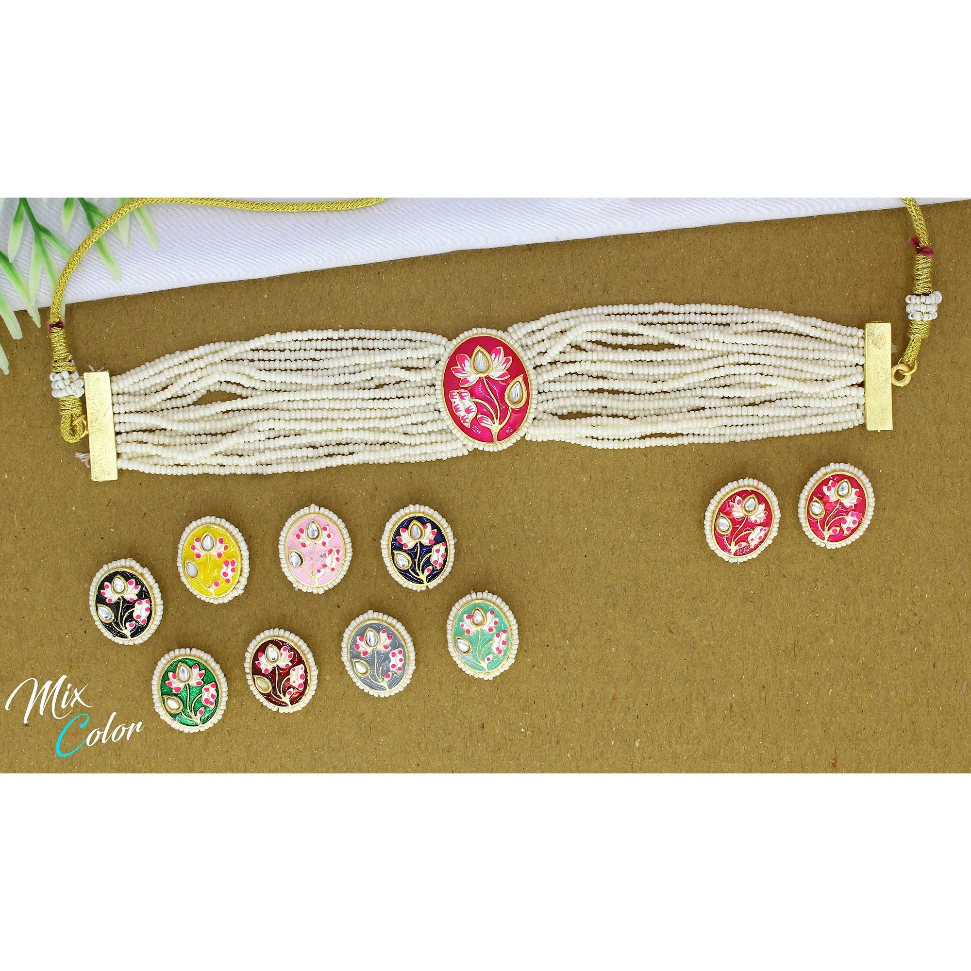 fashionable bridal set 1 gm gold kundan meena polki jewellery for wholesale kundan polki antique indian bridal jewellery