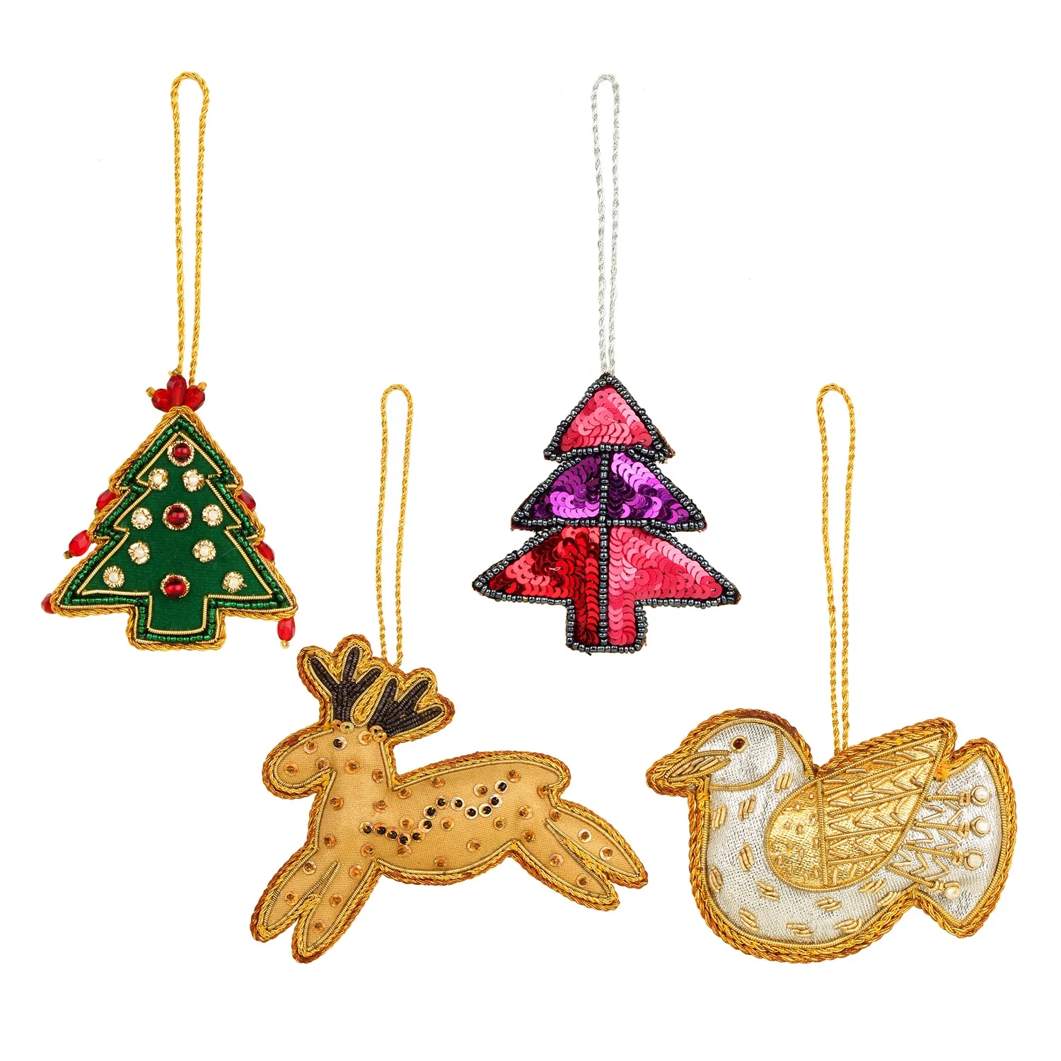 Handmade Velvet Satin Christmas Decorations Beaded Embroidered Ornaments Wholesale Handcrafted Christmas Decorative Pieces
