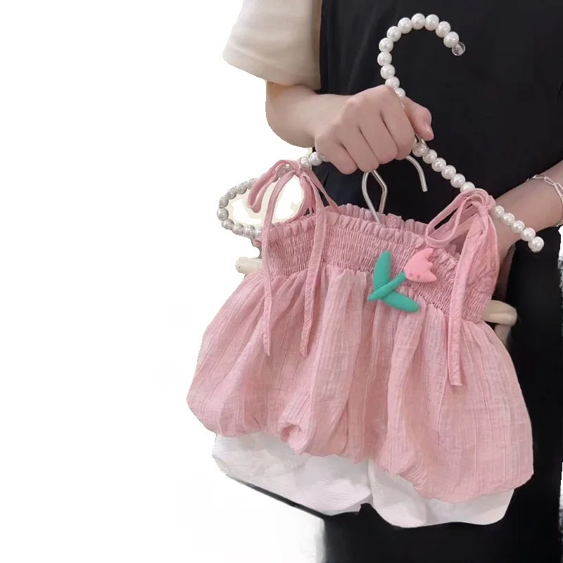 Girls summer clothes two-piece set  small and medium-sized children suspender top fashionable chiffon shirt girl baby shorts set