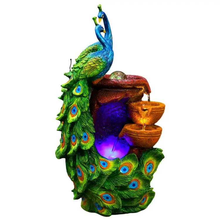 Сад патио задний двор открытый фонтан воды смолы павлин с хрустальным шаром