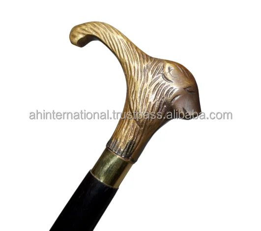 Walking Stick Unisex Men Women, Cane Brass Handle 3 Fold Adjust Black Rose Wood Shaft Easy to Carry Antique Look