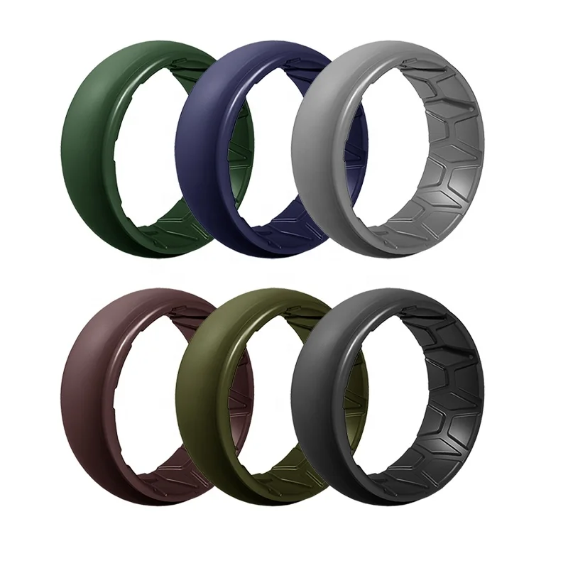 Hot Selling Wholesale Customized Sport Silicone Finger Rings Breathable Airflow Inner Grooves Step Edge Design Ring for Wedding