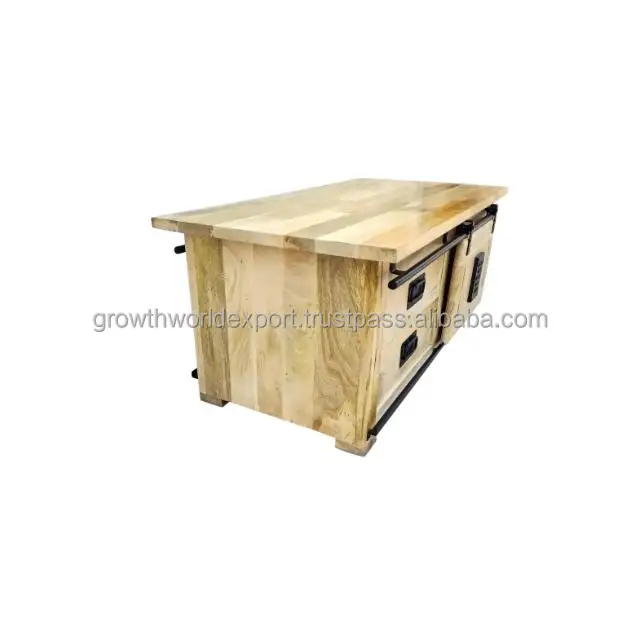 Industrial Jupiter Range 2 sided Coffee table with sliding door Rough Mango Wood living room Coffee Table 125 CM furniture 2024