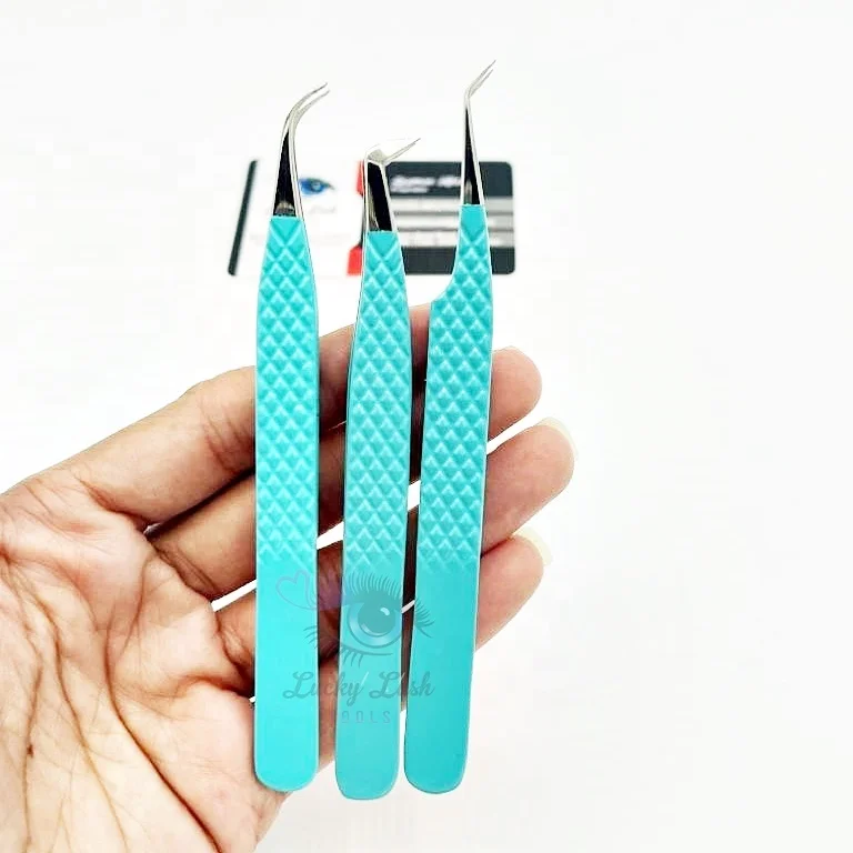 DT-75 degree short boot and curved eyelash extension tweezers light blue tweezers for eyelash extension false eyelashes & tools