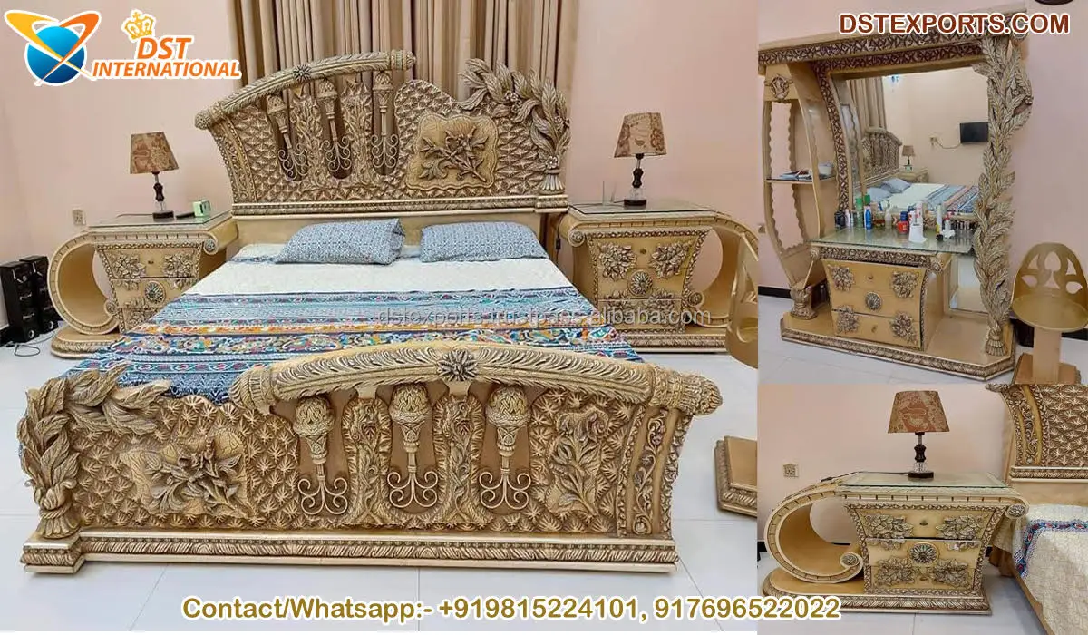 Modern White Polish Solid Wood Bed With Nightstands Buy Modern Hand Carved Bed With Side Stools Elegance Teak Wood Bed