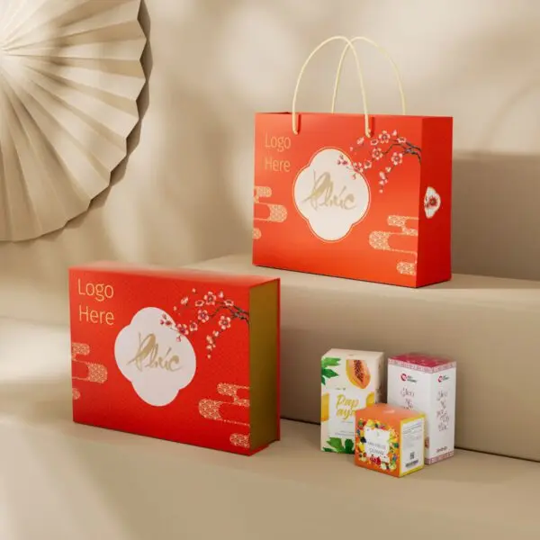 Custom Supplier Luxury 2024 Happy New Year Gift Paper Box Set Red Envelope Desk Calendar Lid And Bottom Gift Box Set