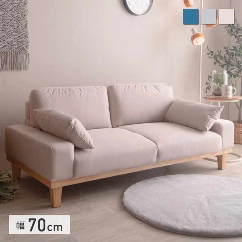 2024 Factory Wholesale 2 Seats Living Room Natural Wood Low Sofa Scandinavian Soft Fabric Sofa Couch