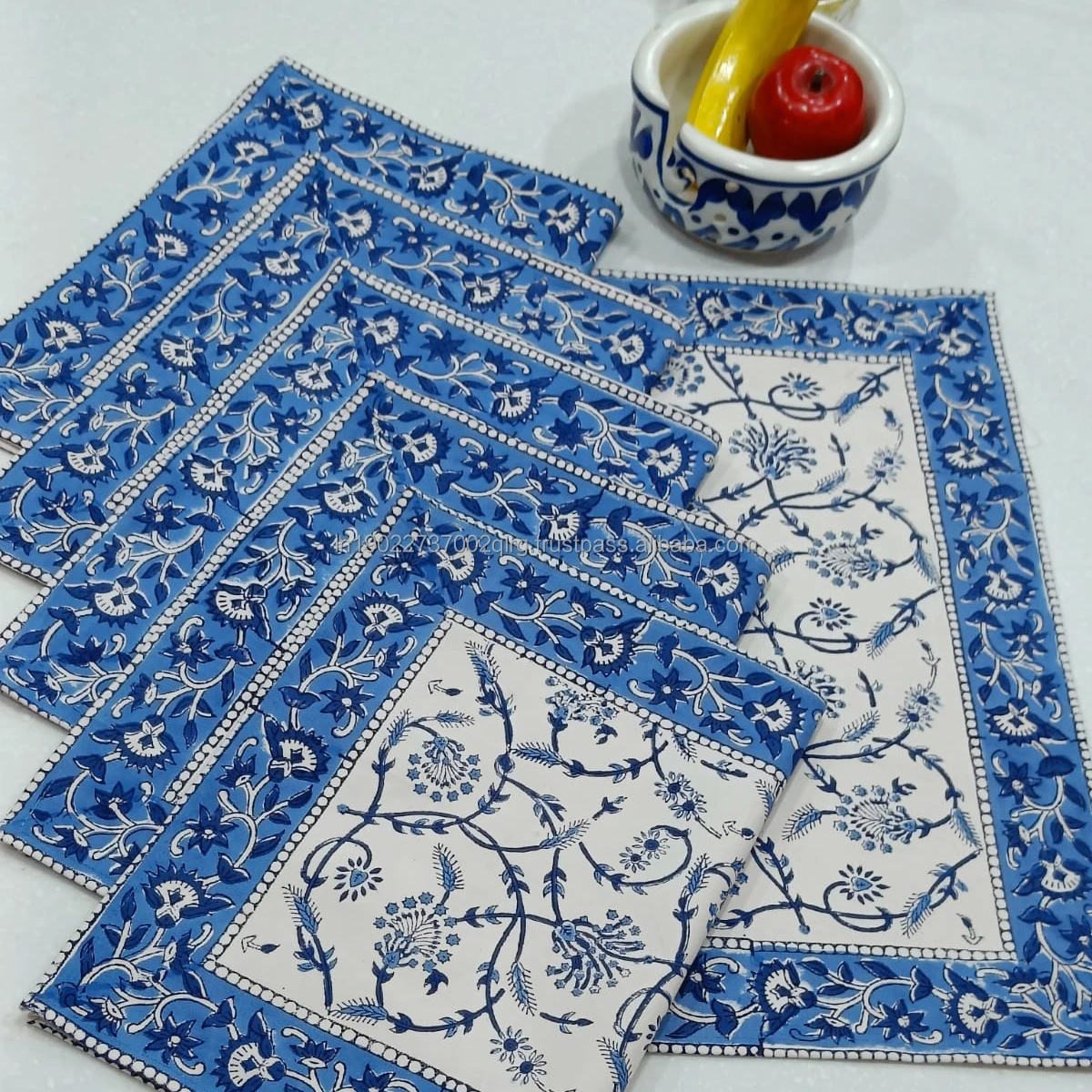 Top Quality Real Hand Block Printed Table Placemat Napkin Set of 6pcs Jaipur Jaal 100% Cotton 13'x19' / 18'x18'
