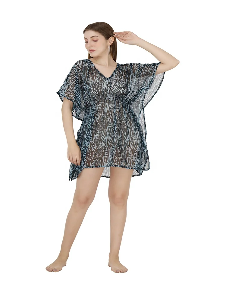 2023 summer casual 100% poly-chiffon short swimwear & beachwear sheer beach dress sexy swim cover up caftan swimwear for women