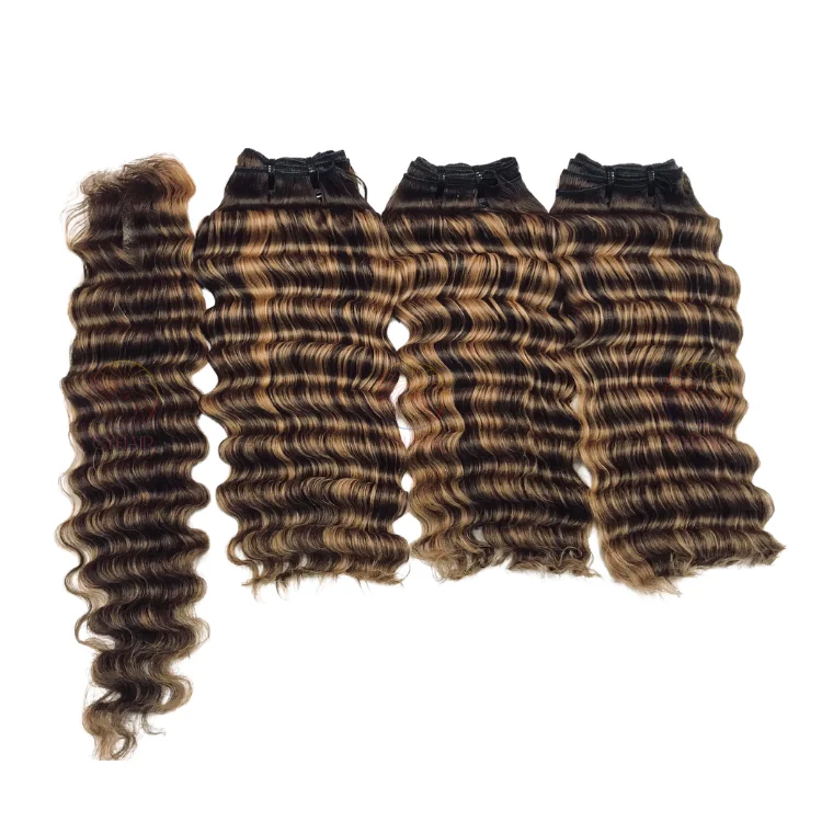 Red Wine Ombre Deep Wave Human Hair Bundles Double Drawn Vietnam Hair Weave Wholesale Price