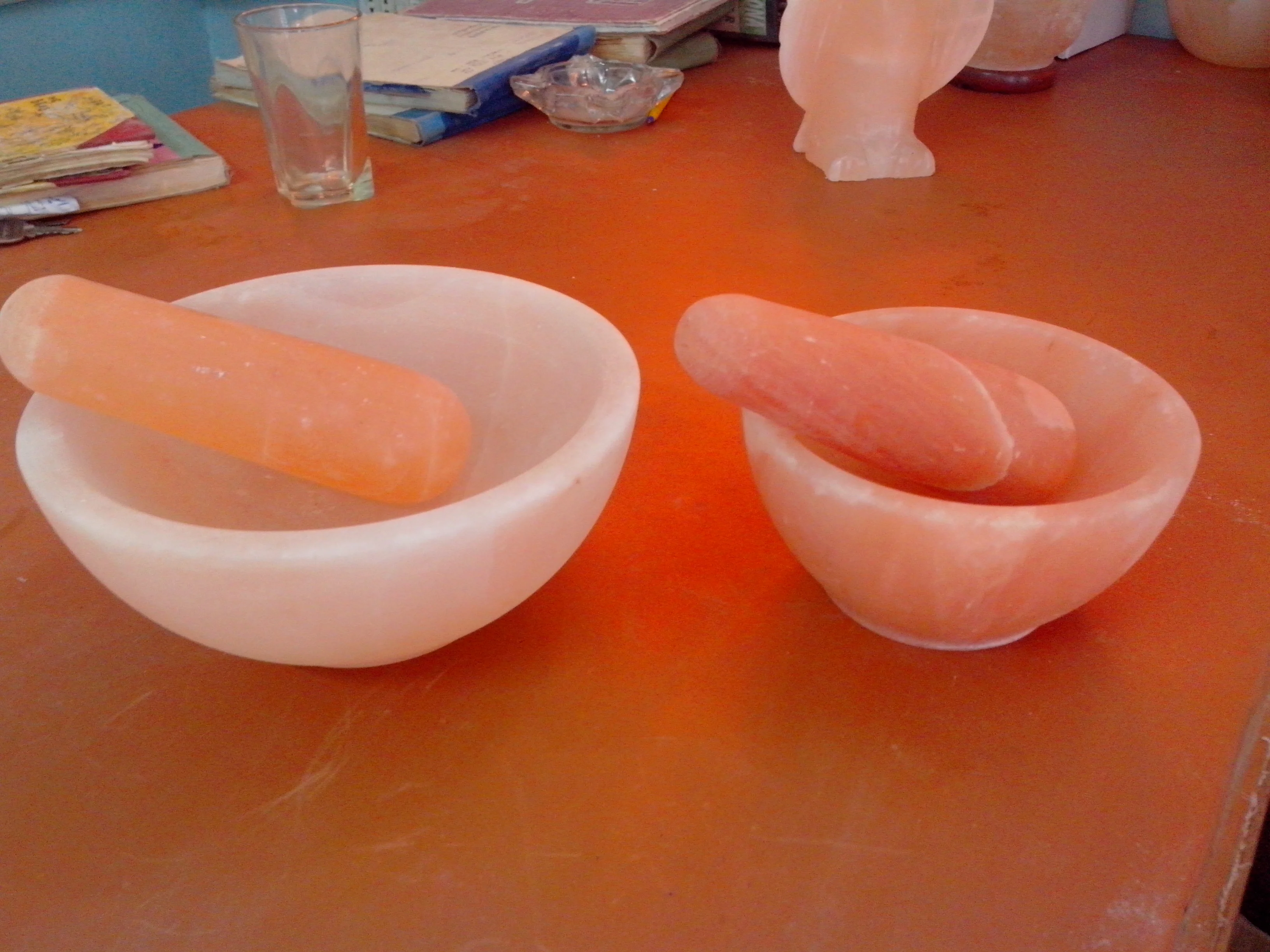 Hand carved from Pink Rock Salt Herb & Spice Grinding Bowl Shaped Mortar & Pestle for Kitchen Use