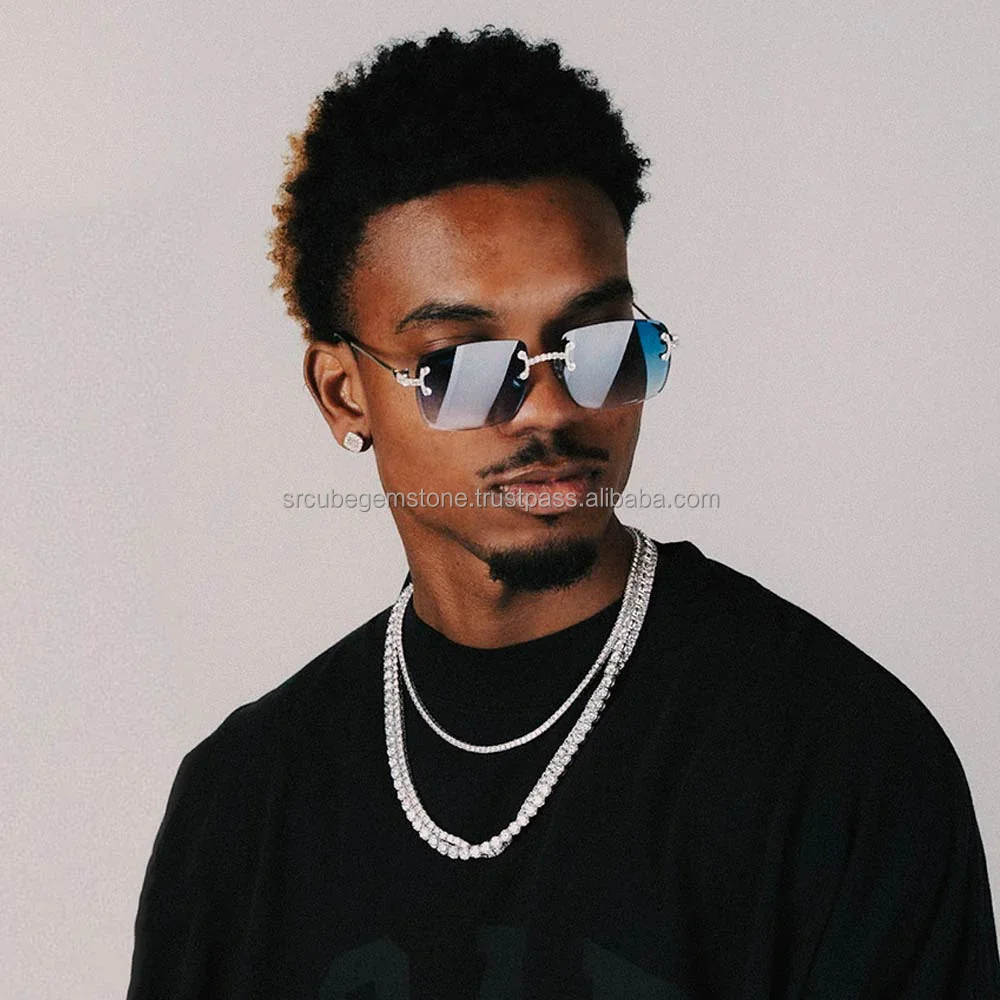 925 Silver Hip Hop Branded Jewelry Rapper Luxury Iced Out Men Glasses Bling Bling  Moissanite Diamond Sunglasses For Unisex