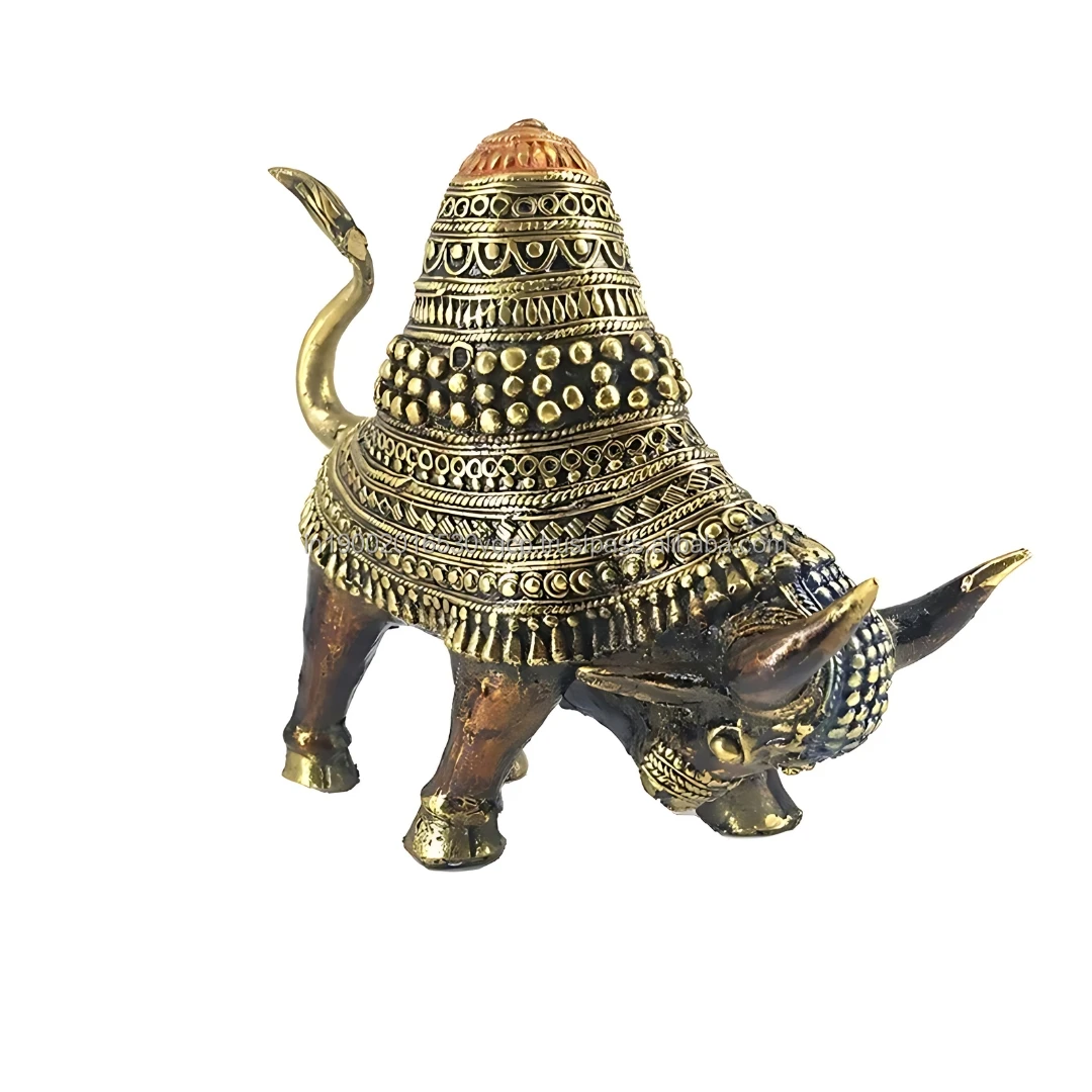 Handcrafted Tribal Art Brass Raging Bull Statue Bronze color 8 inch Nandi Tribal Statue