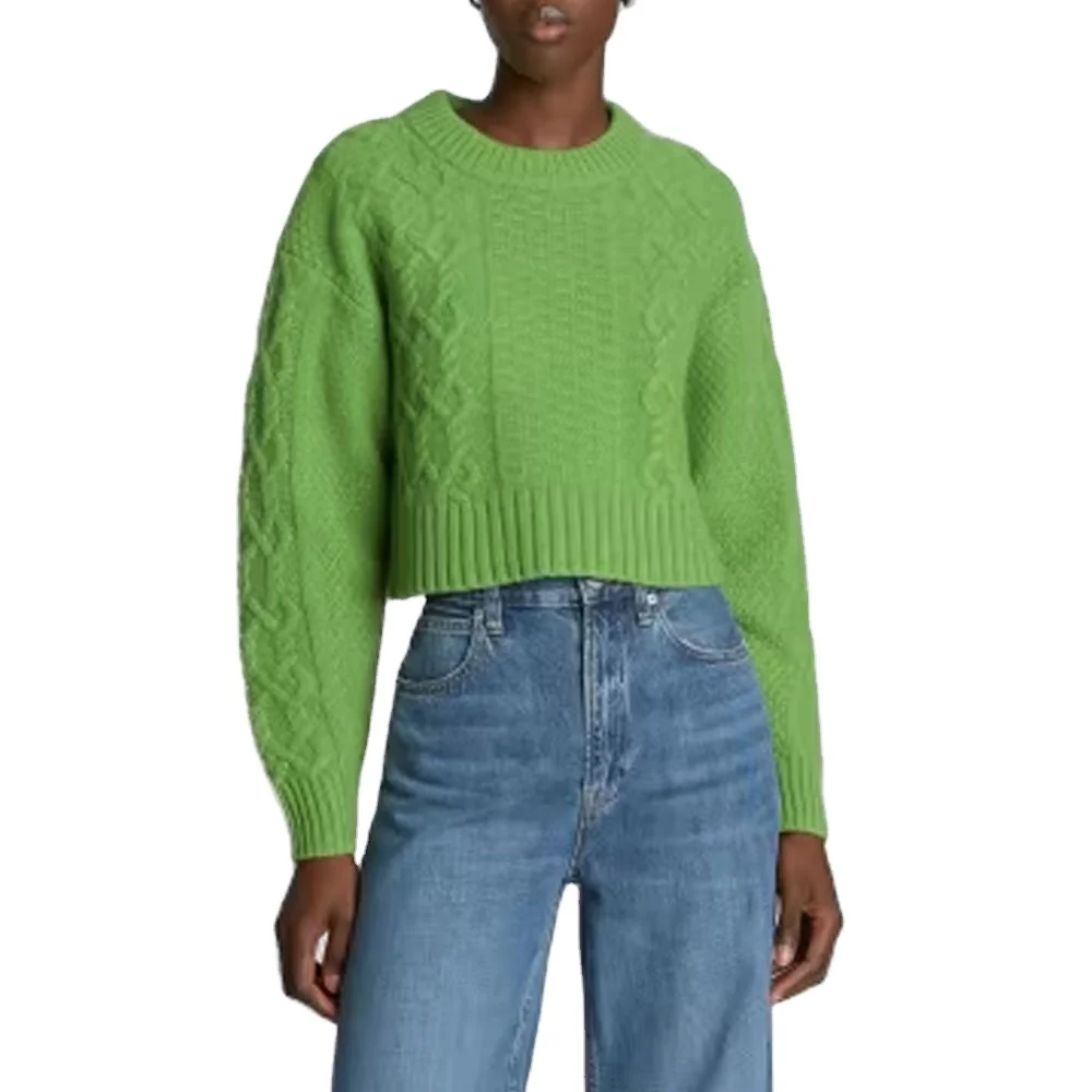 Customized women crop top fleece sweatshirt hoodie high quality Solid color round neck oversize sweaters Fashion 2024