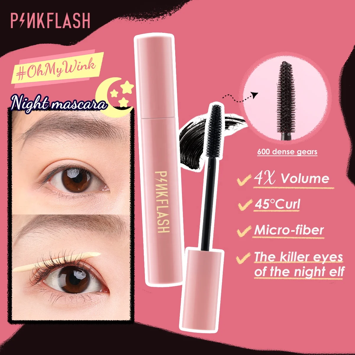 PINKFLASH PF-E08 Wholesale Cheap Makeup Mascara Waterproof Extra Volume Eyelash