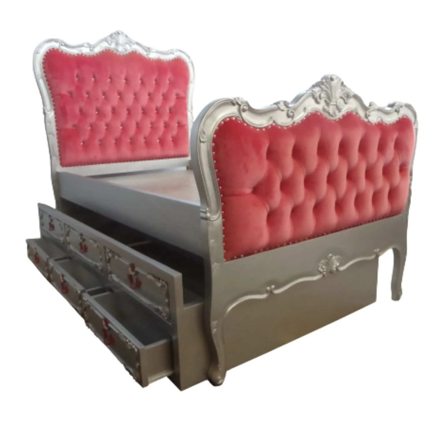 French Style Children Sliding Bed Frame Upholstered Wooden Kids Bed With Drawer and Storage Pink Girl Bed with Trundle for Hotel