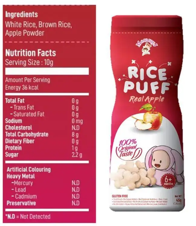 Malaysia-Made Halal Baby Rice Puffs Gluten-Free Blueberry Puree Snacks Sugar-Free and Shelf Life of 12 Months