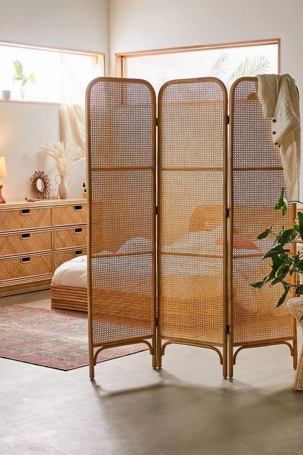 Hot Sale Rattan Cane Webbing Divider Foldable Screen Room Divider From Rattan Cane Webbing