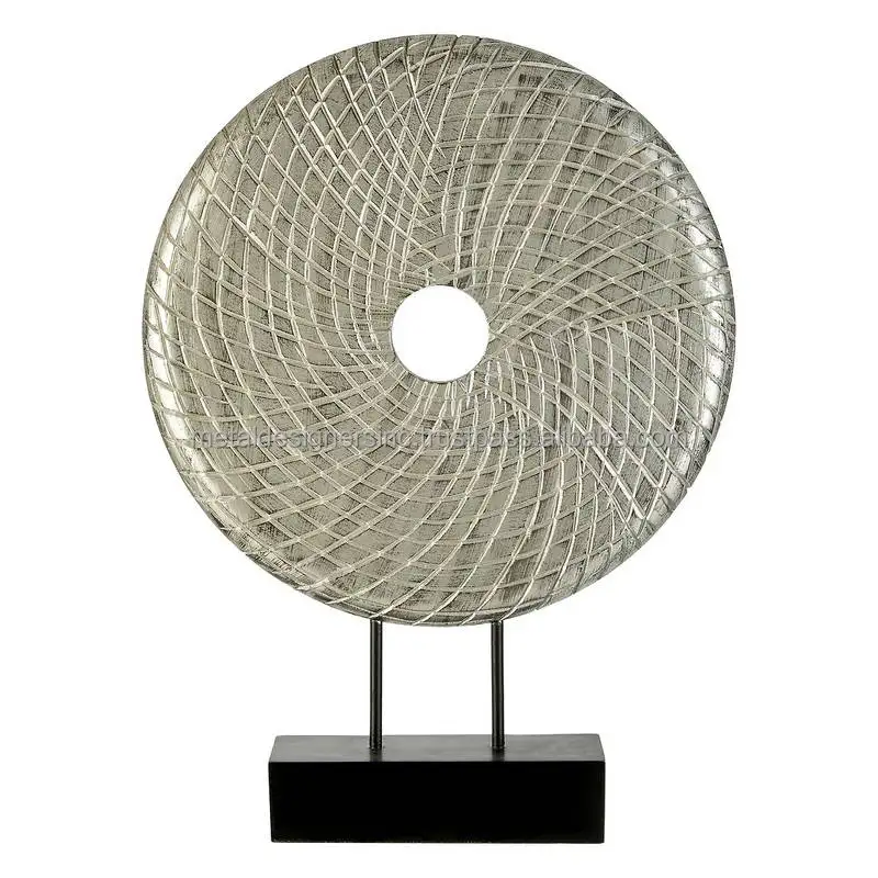 Round Silver Antique Sculpture Showpiece marble base Sculpture Home Office Desk Living Room Table Decor Decorative Gift Item