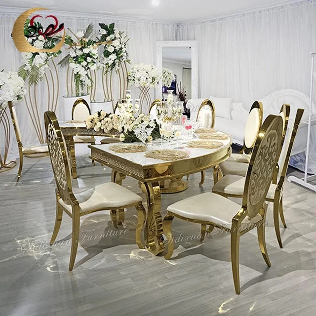 Luxury event hall stainless steel half round wedding serpentine moon table