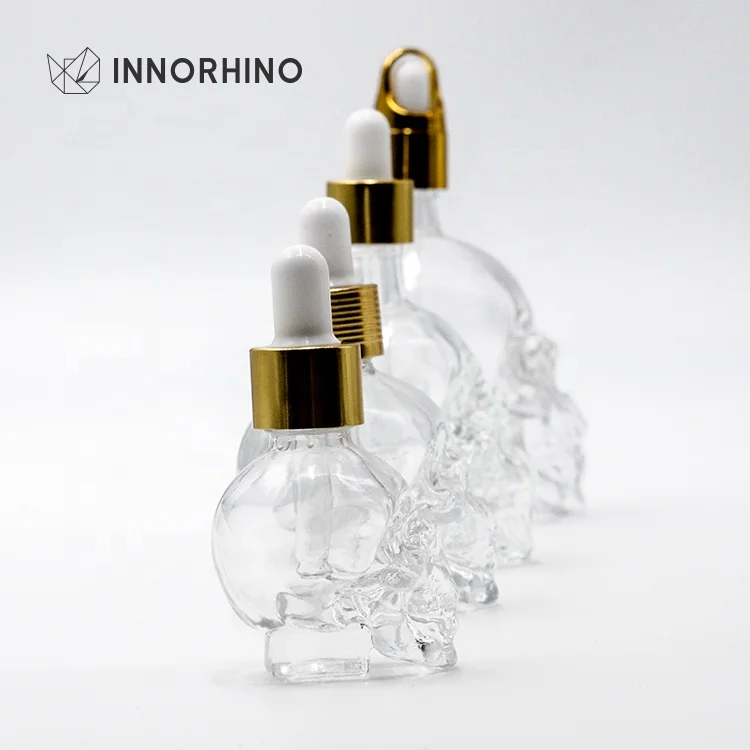 Custom Clear Glass Suction Skull Cosmetic Dropper Bottle