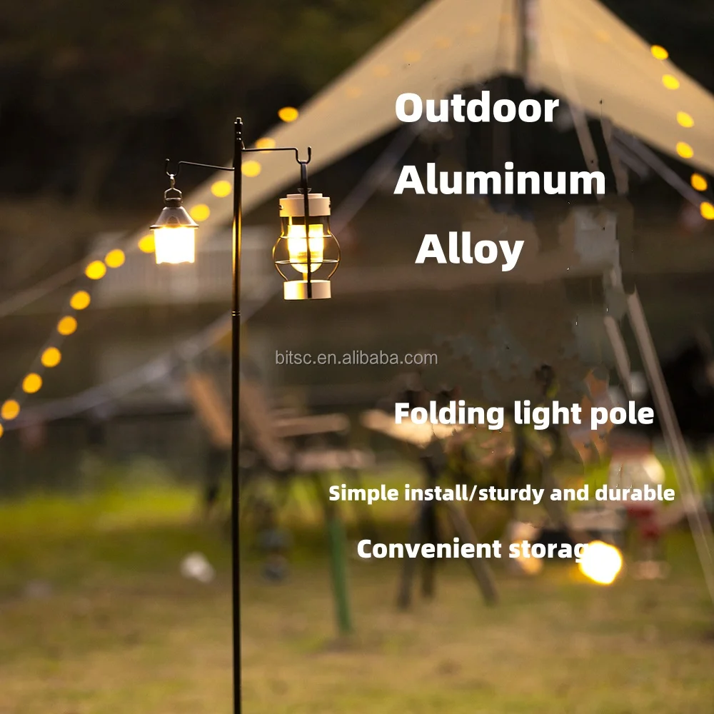 Outdoor Foldable Camping Light Pole Aluminum with Double Hook