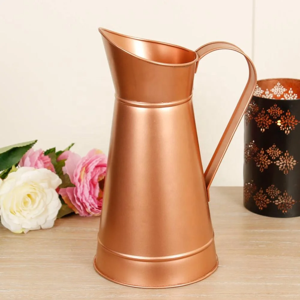 Modern Water Copper Jug With 4 Glasses Antique Water Pouring Pitcher With Handle Table Decorative Pure Copper Water Pitcher