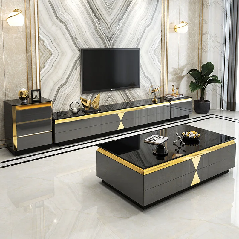 New 2022 Luxury Tv Unit Cabinets Modern Tv Stand And Coffee Table With Drawer For Living Room Furniture