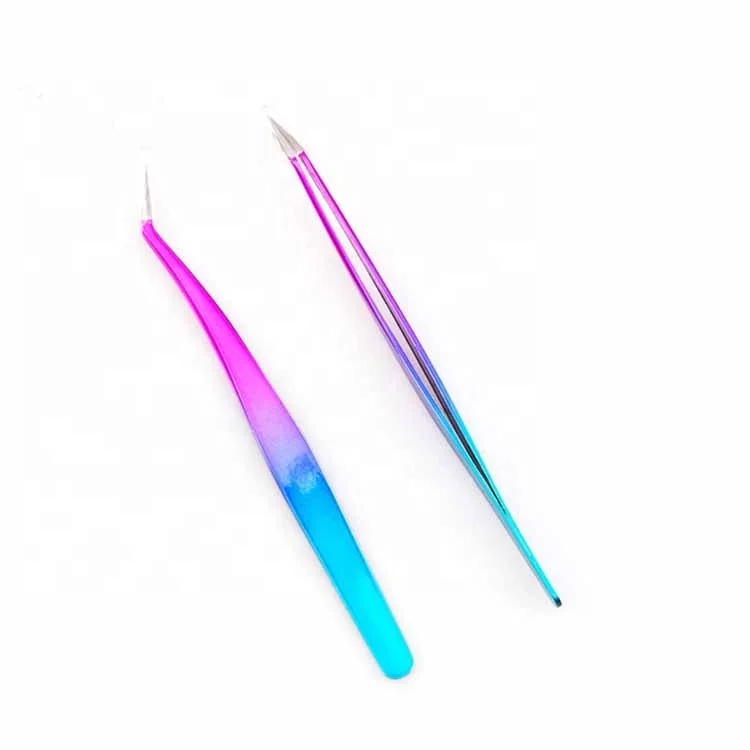 Stainless Steel Custom Tweezers Set Lash Las Eyelash Extension Tweezers Custom Volume Lash Eyelash Tweezers Rainbow Color