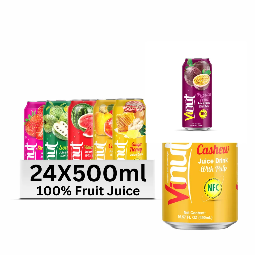 VINUT 490ml Variety Juice Drink  With Pulp, Sugar-Free, Factory Price, Private Label, Free Sample Vietnam