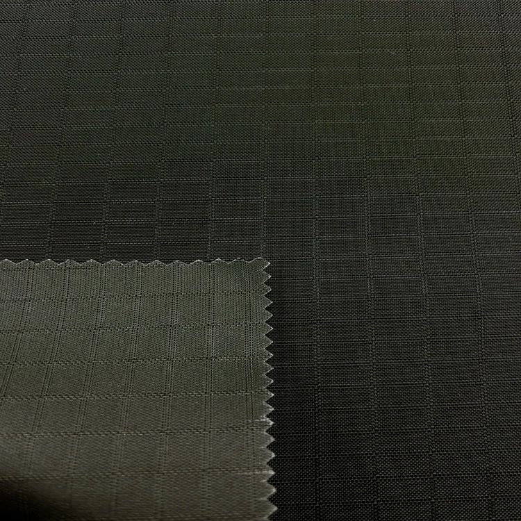 Black Square Water Repellent PU Coating Nylon Ripstop Fabric For Bags Suitcase Luggage