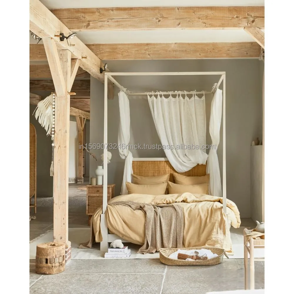 Beige Color Organic Linen Cotton Bed Sheet Set 55% Linen 45% Cotton Fitted Double Bed Sheet with Pillow Cover Home Hotel Use