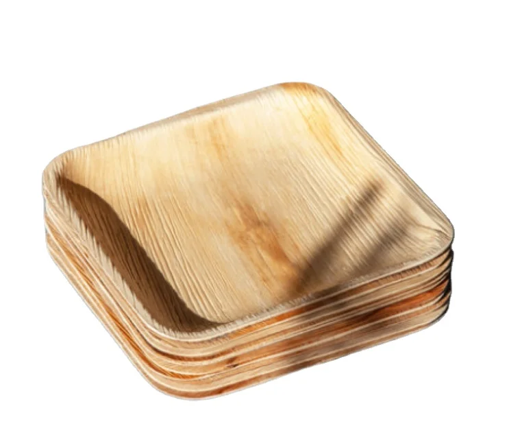 2024 Wooden Disposable Areca Palm Leaf Bamboo Like Square Plate - 100% Natural Biodegradable Eco Friendly 150X150MM Plate
