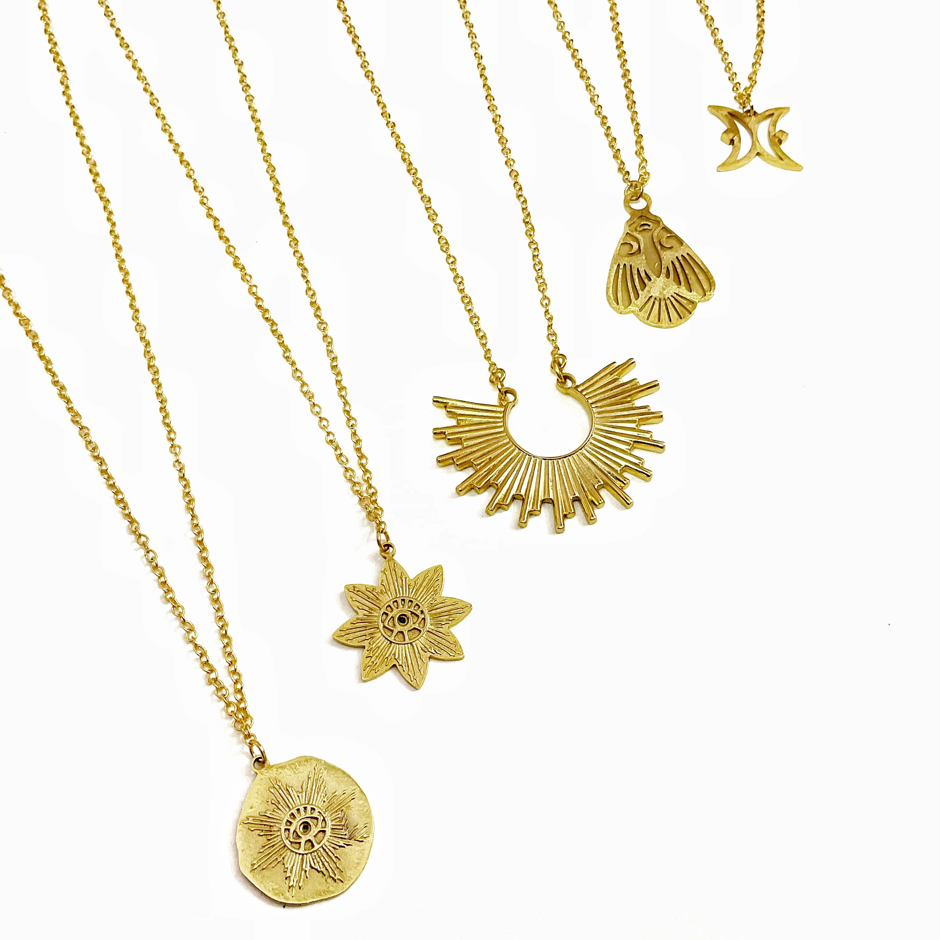 Handmade gold plated gold filled OEM custom made dainty sunrays necklace pendant with chain high quality natural finish 18k