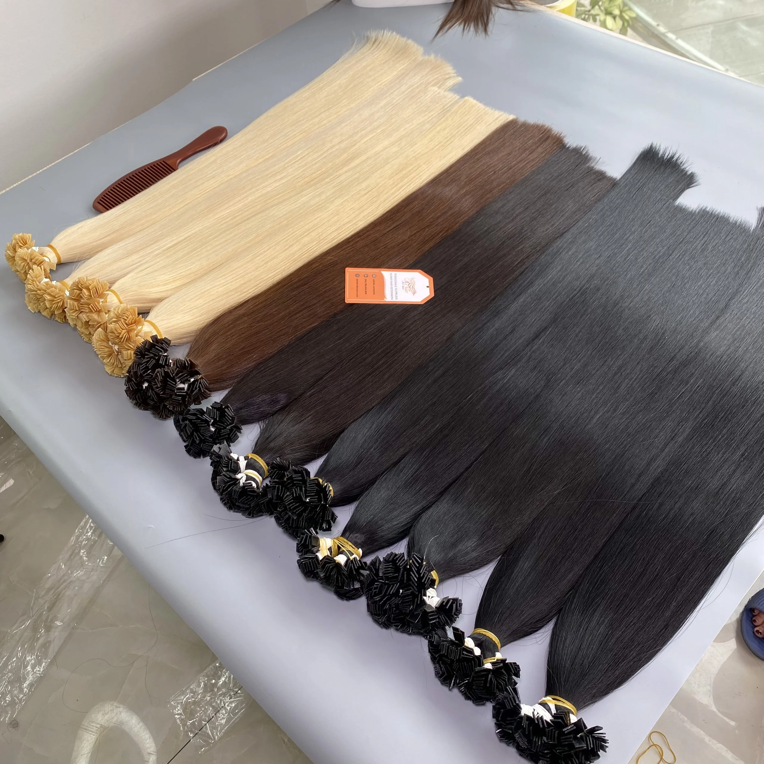 Product High Quality Super Double Drawn #1B Color Flat Tip 100% Human Hair Extensions Good Price By AZ Hair Company