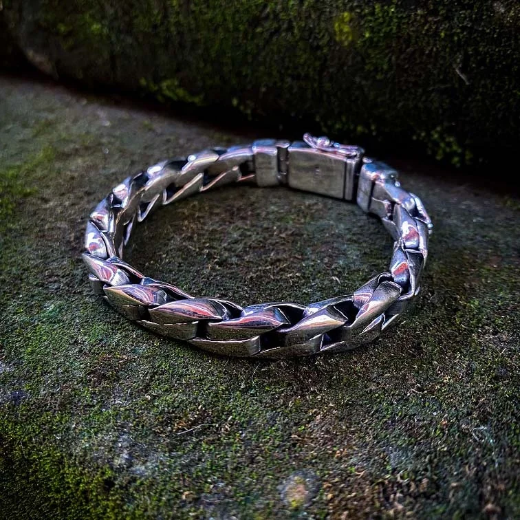 NY-CHB052-Sterling Silver Mens Bikers Chain Thick Link Bracelet Suitable For Daily Use Gift For Men And Women