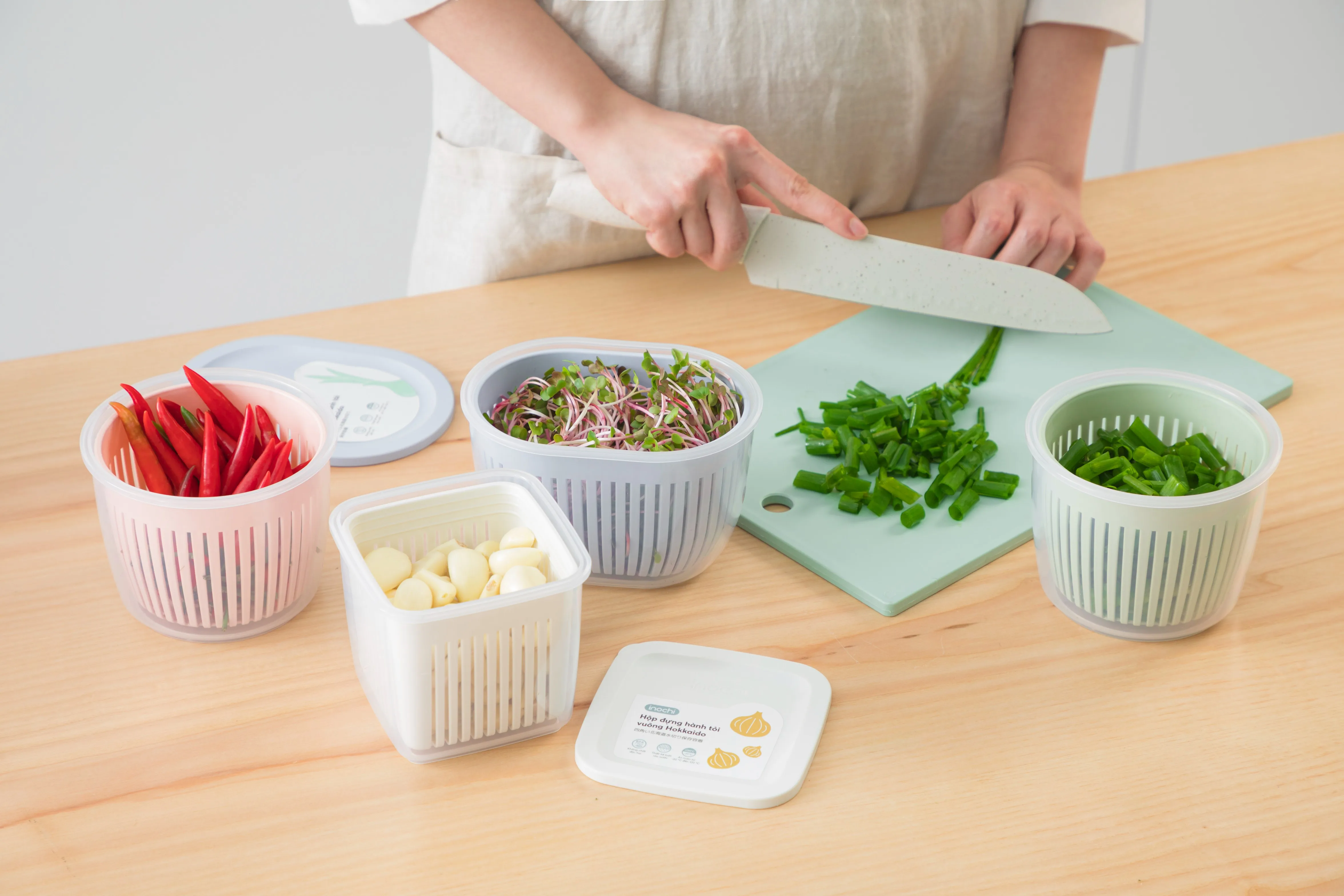 Manufacturing Dry Hokkaido round onion and garlic box colorful BPA free with mesh keep fresh clean drain secure seal