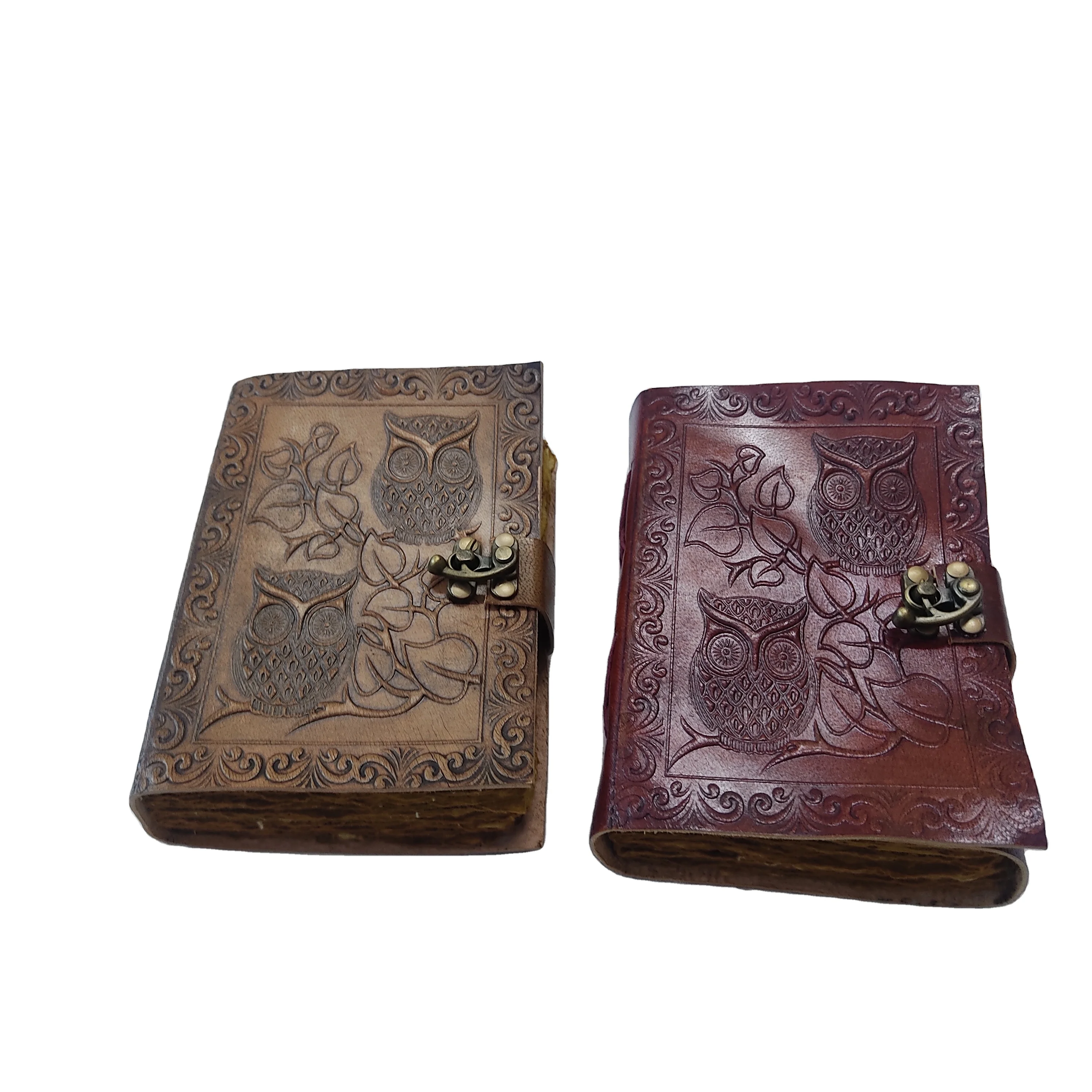 Owl Embossed Vintage Journal Leather Handmade Deckle Edges Paper Notebook Good Quality Best Price Wholesale Bound Journal Sale