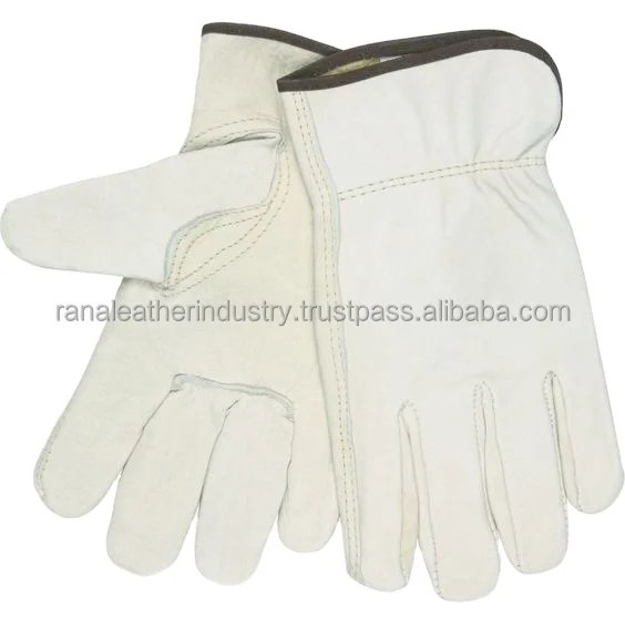 Wholesale Cow Split Mens White Yellow Driving Truck Worker Gloves 10 Inch Cowhide Leather Driver Gloves Safety
