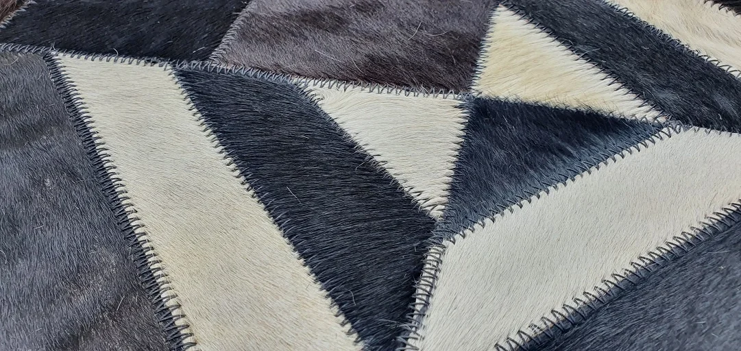 Modern Design Black and White Pure Genuine Cow Leather Hair on Handmade Patchwork Leather cowhide Area rug