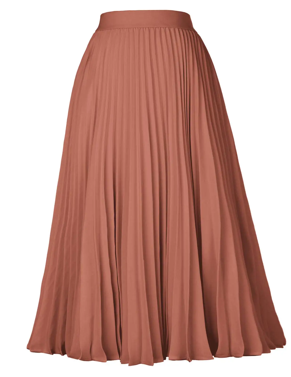 Women High Elastic Waist Pleated Chiffon Skirt Midi Swing A-line Skirts