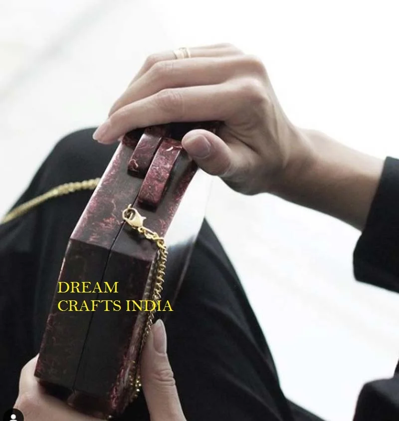 Clutch Bag  Marble Color Resin Geometric  Shape  Acrylic  Marble Color  Evening bag with Gold Strap for Party