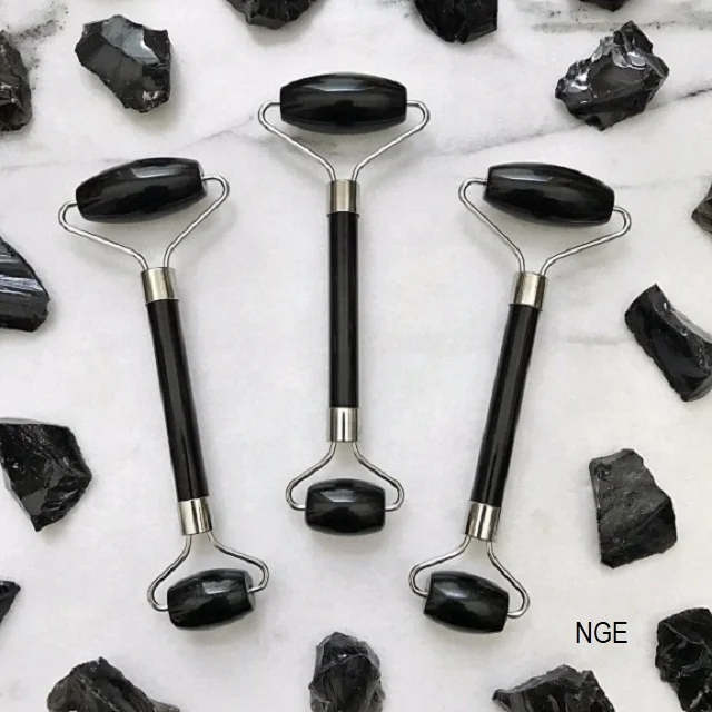 Hot Selling 100% Natural Spa Massage Tool Black Obsidian Body Jade Roller Gua Sha Set : Black Obsidian Jade Roller