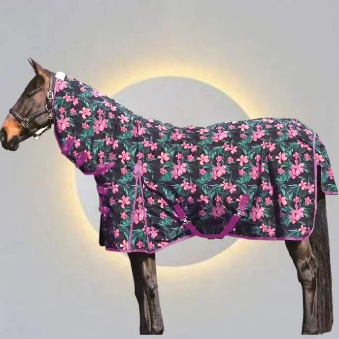 Tropical Texture Breathable Water Resistant 1200D Ripstop Nylon Winter Horse Rug Horse Clothing Combo with Removable leg straps