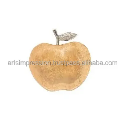Wooden Custom apple Design Trays for Home Use Kitchen Ware Items Metal Handle Size and logo Handmade India Supplier