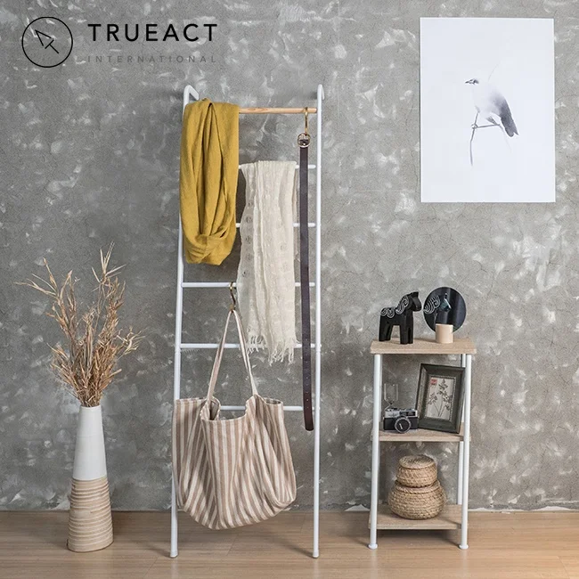 Free standing ladder style white bathroom wooden with metal standing white towel racks