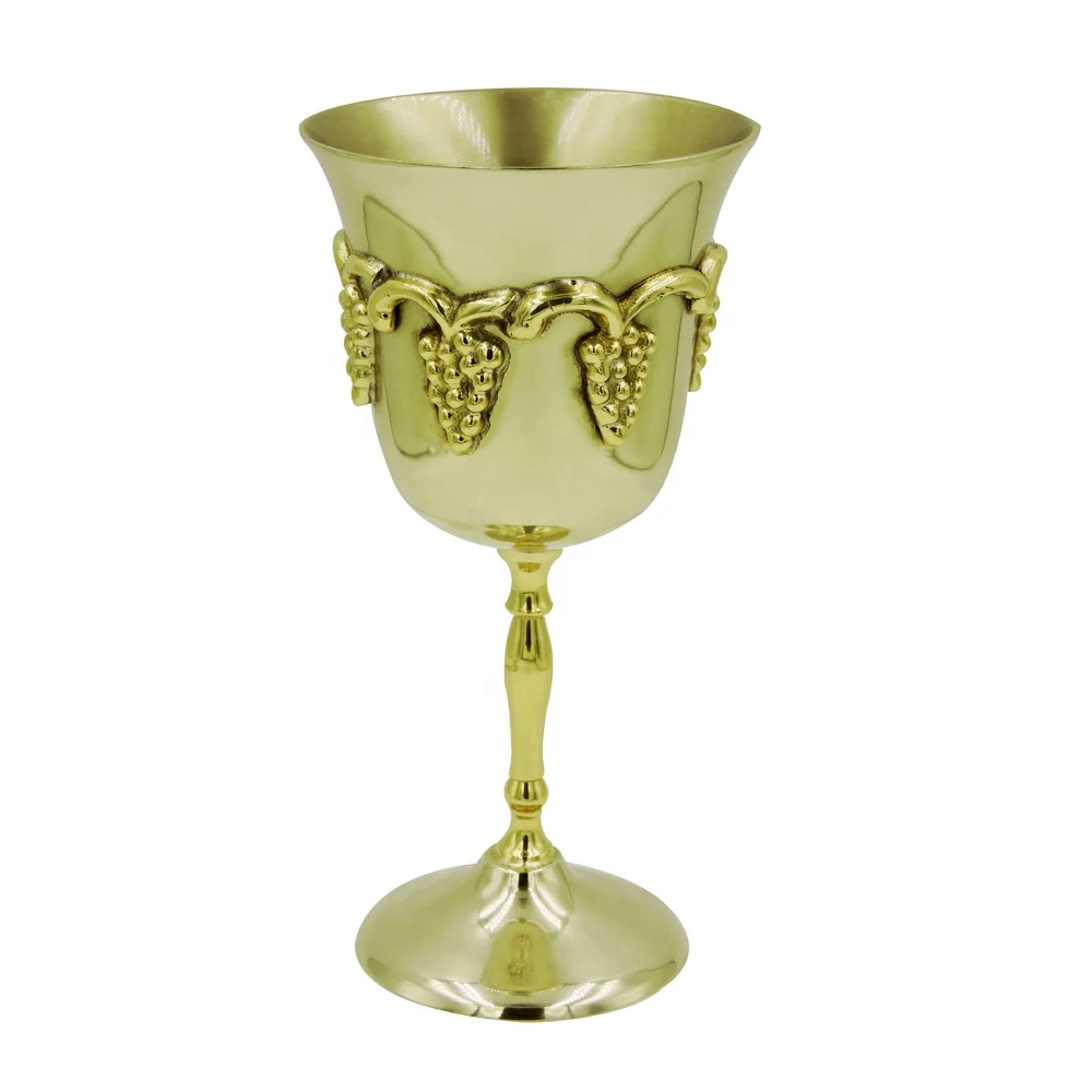 Латунный металлический бокал ручной работы блестящий полированный латунный гравированный для вина золотого цвета