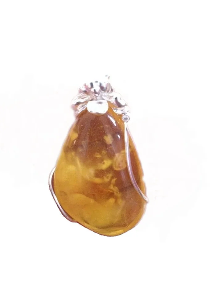 100% natural high quality Amber inlay silver pendant