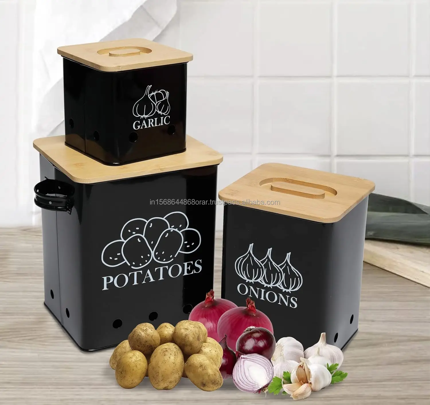 Modern Luxury use Vegetables canisters Premium quality Metal/wood in Exclusive Black Ribs design Hot selling New look