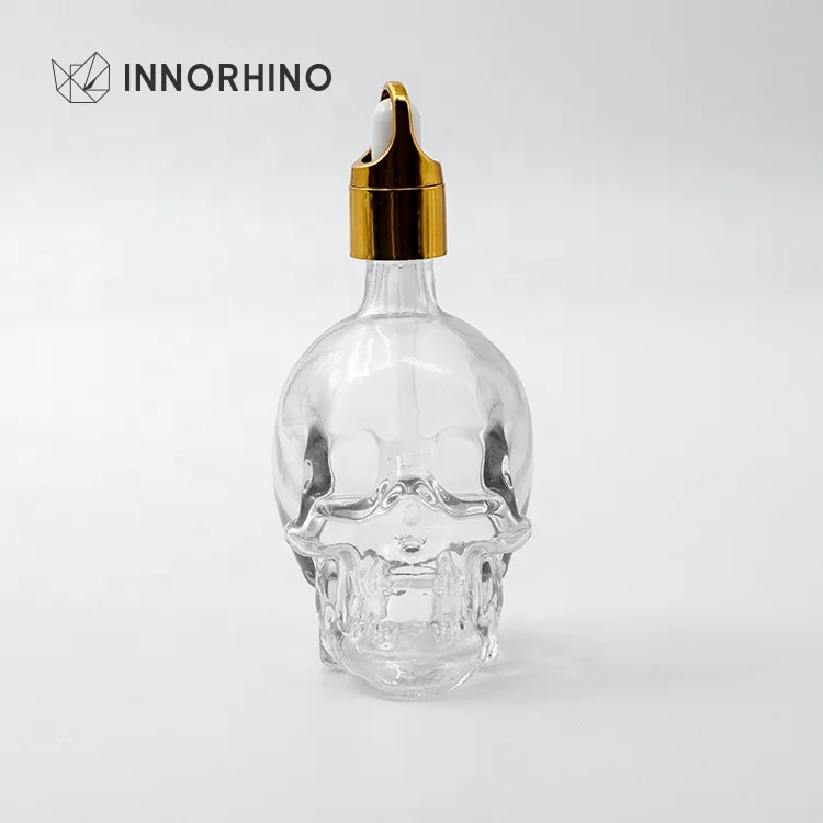 Custom Clear Glass Suction Skull Cosmetic Dropper Bottle